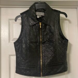 Siena Studio Y2K Leather Vest • Collar • Pockets• Black • Size M